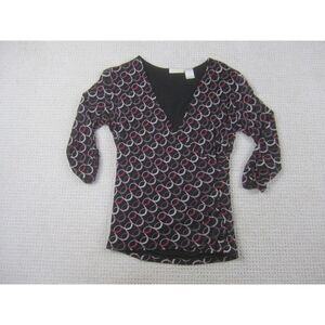 Worthington Shirt Womens Large Black Red‎ Geometric Long Sleeve Casual Blouse